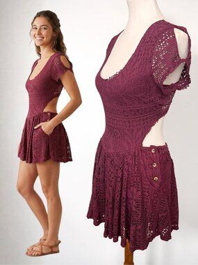 FP Beach Crochet Lace Cutout Romper NWT Medium Boho Festival